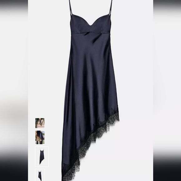 Zara Navy Asymmetrical Dress with Lace Detail - Picture 5 of 10
